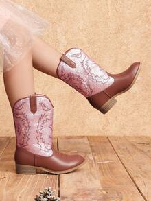 Cowgirl Cowboy Western Boots Girls Mid Calf Riding Shoes Little Kid/Big Kid - 粉紅色/棕色 - 查看 11