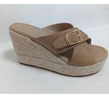 Scarpe casual alla moda con tacco a zeppa da donna, sandali in pelle PU di colore solido per strada, discoteca, spiaggia, resort, primavera/estate - Albicocca - Visualizzare 4