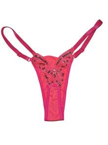 Butterfly Panties Kit 2 Microfiber Thong Lingerie Sexy Sensual Adjustable G-String - Rosa neón y naranja neón - Ver 2