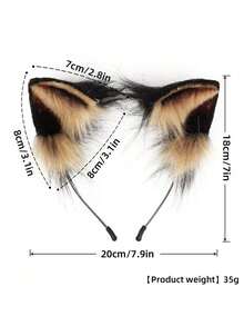 A Cat Headband Plush Cat Ears Cos Fox Ears Headband Hand Imitation Animal Ears Hair Accessories Hair Clip Lolita Accessories Party Stage Dress Up Headwear - Dark Brown - 查看 3
