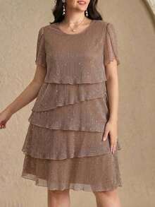 Reflora Vestido de moda con cuello redondo, mangas con volantes y estampado floral para mujer de talla grande - Marrón 2 - Ver 10