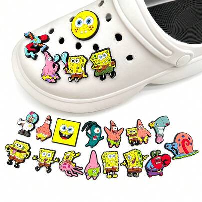 20 piezas de Charms para zapatos, lindos dibujos animados/Squidward/Plankton Charms de PVC para decoración de zuecos y sandalias, accesorios de personajes de Bikini Bottom para niños, adultos y fans, adornos para zapatos desmontables y reutilizables, regalos para fiestas de fans