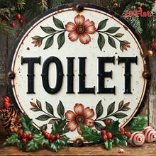 2D Flat Printed Vintage Round Metal Sign - Bathroom Sign, 8X8 Inches, Suitable For Home, Room, Garage, Countryside, Garden, Man Cave And Holiday Decor, Pre-Drilled Holes, Style As Shown In Size Image - Multicolor - View 3