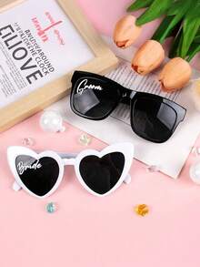 2pcs Groom & Bride Black & White Theme Party Glasses Set, Wedding Engagement Honeymoon Gift For Wife, Outdoor Wedding Bachelorette Party Pre-Wedding Party, Couple Party/Wedding Fashion Glasses Set, Women's Decorative Heart-Shaped Accessories, Unisex Fashion Glasses - A - View 5