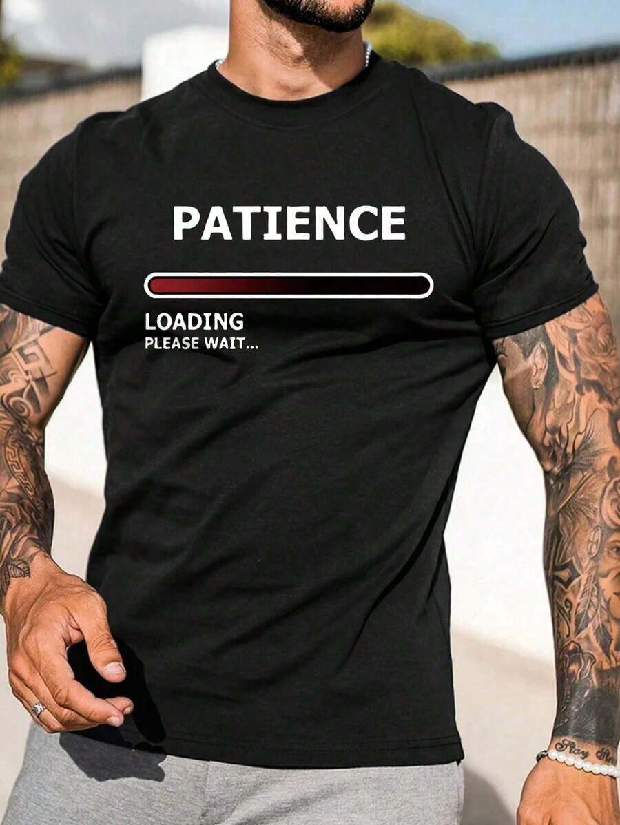 Camiseta Casual de Manga Corta para Hombre con Estampado de Letras y Cuello Redondo - Negro - Ver 1