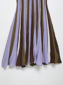 Đầm ngắn dệt kim cổ bẻ kẻ sọc kiểu vintage dành cho nữ, cổ chữ V, dáng chữ A ôm sát, thích hợp cho mùa xuân/hè. - Nhiều màu - Xem 5