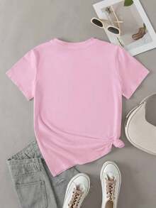 100 Percent Cotton Women's Slogan Print Round Neck Short Sleeve Casual Versatile T-Shirt,Plus Size Women Clothes,Vacation Outfits Women,4th Of July - 粉色 - 查看 2