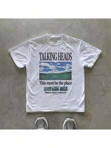 1 camiseta con estampado de Talking Heads, camiseta con la letra de la canción "This Must Be The Place", camiseta inspirada en el rock de los años 70, estilo nuevo 2026, ropa de vacaciones para mujer, ropa de verano, atuendo para conciertos, atuendo para conciertos de rock country, 180g, 100% algodón suave. - Blanco - Ver 1