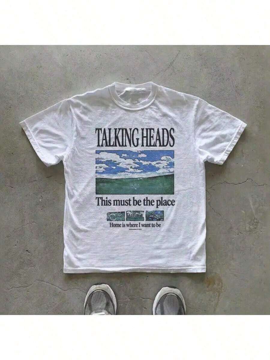 1 camiseta con estampado de Talking Heads, camiseta con la letra de la canción "This Must Be The Place", camiseta inspirada en el rock de los años 70, estilo nuevo 2026, ropa de vacaciones para mujer, ropa de verano, atuendo para conciertos, atuendo para conciertos de rock country, 180g, 100% algodón suave. - Blanco - Ver 1