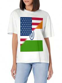 Basic Crew Neck T-Shirt With And American Flags - Soft Cotton, Slim Fit, Versatile For Everyday Summer Wear - 白色 - 查看 7