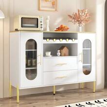White Sideboard, Glass Fronts & Wine Rack – Sideboard For Dining Room & Living Room – Adjustable Feet – Plenty Of Storage Space & Modern Design - 白色 - 查看 6