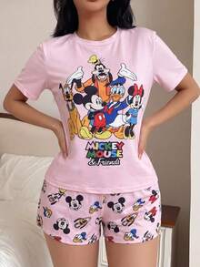 Disney 粉色米奇和朋友图案宽松两件套女童睡衣套装 - 粉色 - 查看 3