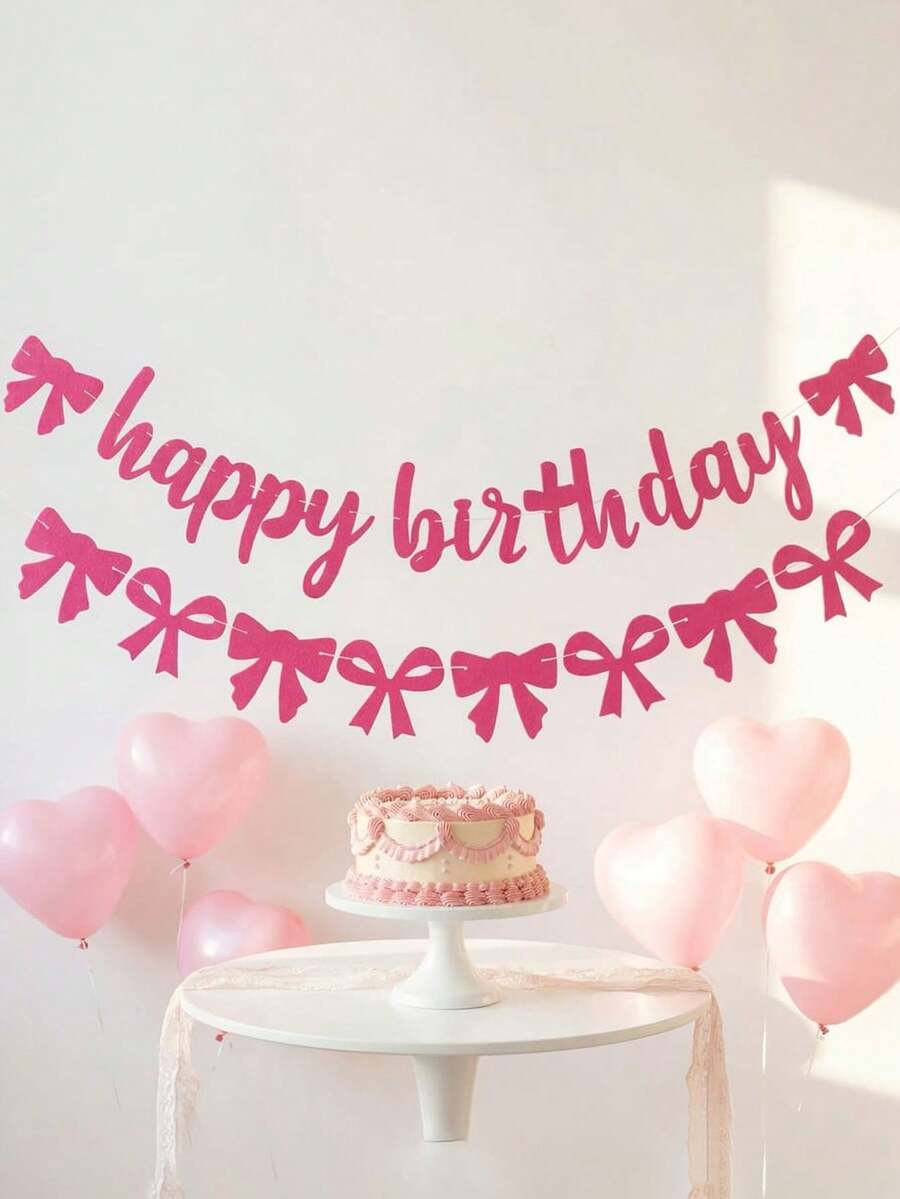 2件套粉色蝴蝶结生日快乐毛毡横幅DIY可爱生日快乐花环,适合女孩女士黑色蝴蝶结俏皮生日派对装饰,适合迎婴派对装饰,可用于墙壁、窗户、壁炉等家居装饰 - 多色 - 查看 1