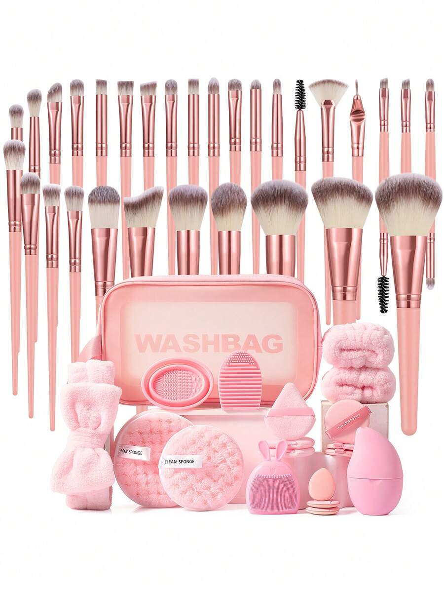 Bộ dụng cụ trang điểm 49 món bao gồm: Bộ 30 cọ trang điểm + 1 túi đựng mỹ phẩm và đồ dùng cá nhân đa năng có khóa kéo chống thấm nước + 3 bông phấn tam giác + 3 bông phấn mini + 3 bông phấn dạng cushion + 2 miếng bọt biển rửa mặt + 2 dây đeo chậu rửa tay + 1 băng đô + 2 dụng cụ vệ sinh cọ trang điểm + 1 dụng cụ massage mặt bằng silicon mềm + 1 túi chườm đá lạnh cho mặt - Nhiều màu - Xem 1