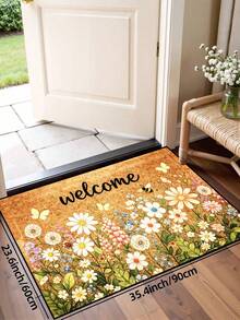 1pc White Flower Green Leaf Bee Welcome Pattern Door Mat, Pastoral Style Machine Washable Polyester Fiber Mat, Suitable For Living Room, Kitchen, Bedroom, Entrance, Home Decor, Room Decor, All Seasons - 1PC - View 10