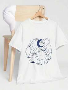 Fruit Market Strawberry T-Shirt, Unisex Summer T-Shirt, Casual Wear, Gift For Fruit Lovers, Outdoor Style, Spring-Summer Fashion, Unisex Vintage-Retro Style Loose Cotton Short Sleeve T-Shirt With Round Neck, Women's Blouses, Women's T-Shirts, Casual Blouses For Ladies. - 白色 4 - 查看 1