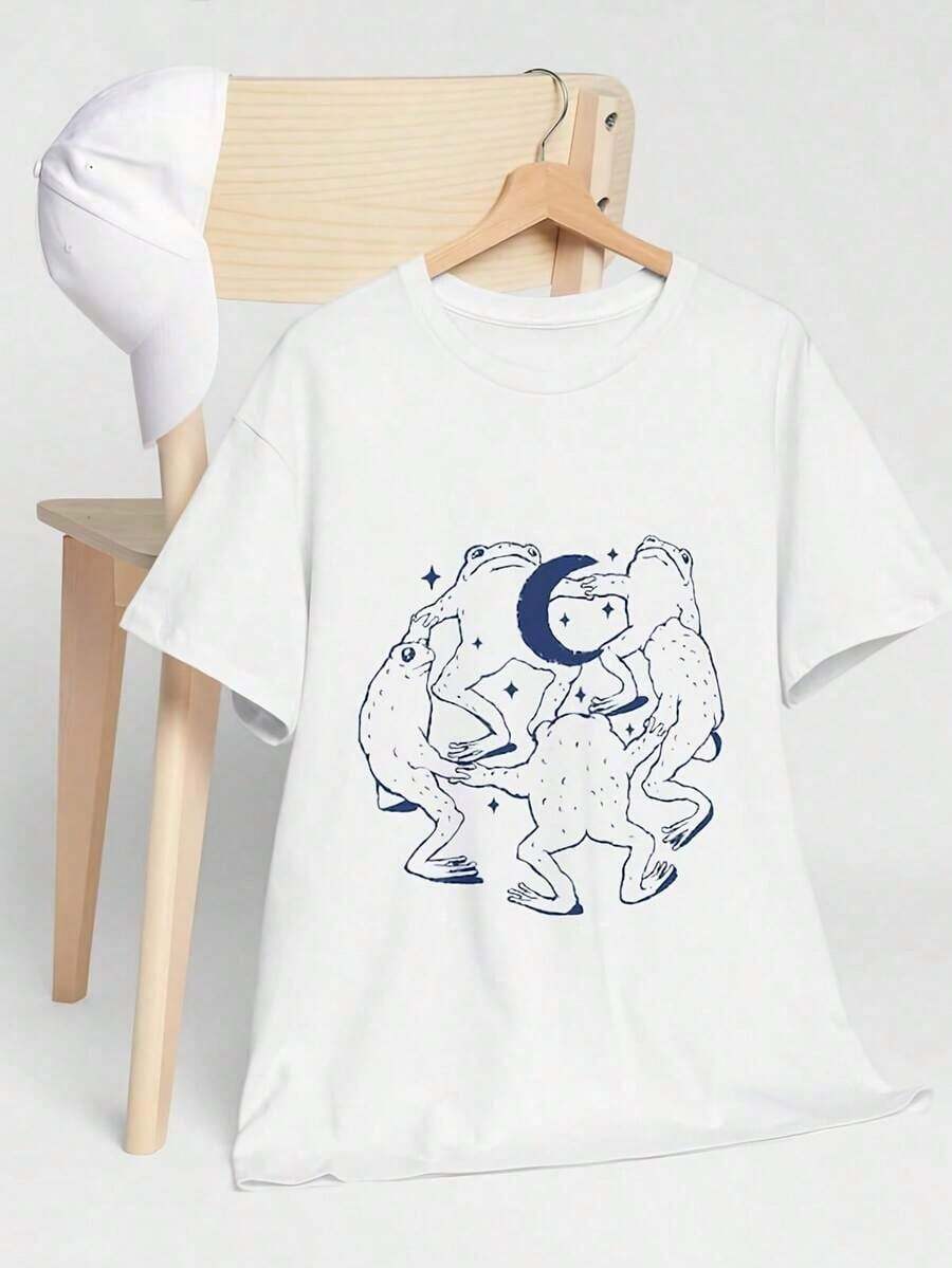 Fruit Market Strawberry T-Shirt, Unisex Summer T-Shirt, Casual Wear, Gift For Fruit Lovers, Outdoor Style, Spring-Summer Fashion, Unisex Vintage-Retro Style Loose Cotton Short Sleeve T-Shirt With Round Neck, Women's Blouses, Women's T-Shirts, Casual Blouses For Ladies. - 白色 4 - 查看 1