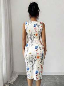 Vestido de longitud media con volantes y cintura con lazo, estampado de lunares elegante, uso casual diario, fiesta, vacaciones, adecuado para el Día de San Valentín, boda, vestido rojo de moda - Albaricoque 2 - Ver 2