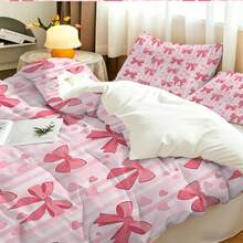 Bộ 3 món ga trải giường và vỏ gối họa tiết nơ hồng và trái tim dễ thương (1 ga trải giường + 2 vỏ gối) - Chất liệu microfiber mềm mại, kiểu dáng tối giản, thích hợp làm quà tặng trang trí nhà cửa. - Nhiều màu - Xem 4