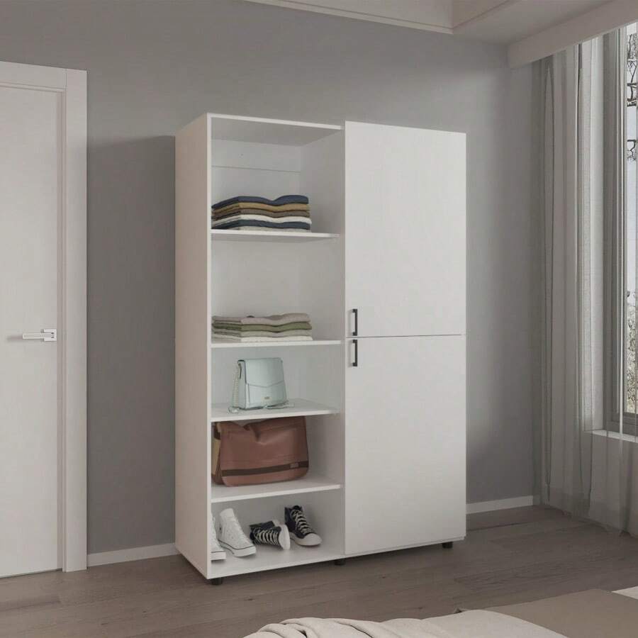 Wardrobe 72.4" H 2 Doors 6 Legs 5 Shelves White - Wardrobe - White1 - View 1