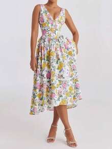 Elegant Modern Long Strapless Printed Backless Dress, New Spring Collection, European Style For Women - Gold - View 1