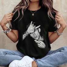 Camiseta Vintage Estilo Urbano para Mujer, UniShirt Vintage Lost Americana Tour 2026, Camiseta Gráfica Talla M, Mercancía Retro de Conciertos, Regalo para Fanáticos del Punk Rock, 100% Algodón Transpirable - Negro - Ver 1