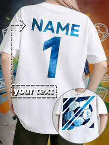 High-Quality Short-Sleeved T-Shirt With A World Cup Print For Youth, Featuring A Low-Poly Ice Blue Football Design With Dark Trophy Pattern Elements. Suitable For Watching Matches, Everyday Wear, And Gatherings With Friends. A Great Collectible Item For Football Fans. For Teenagers, New Arrival 2026 - 100% Breathable Cotton - 白色 - 查看 2
