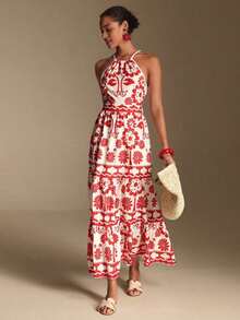 MEXBreezaya Vestido de verano con textura para mujer, de unicolor, con tirantes en la espalda y dobladillo con volantes, perfecto para looks de vacaciones - Vestido largo para vacaciones y playaMEX OAU3 - Multicolor - Ver 6