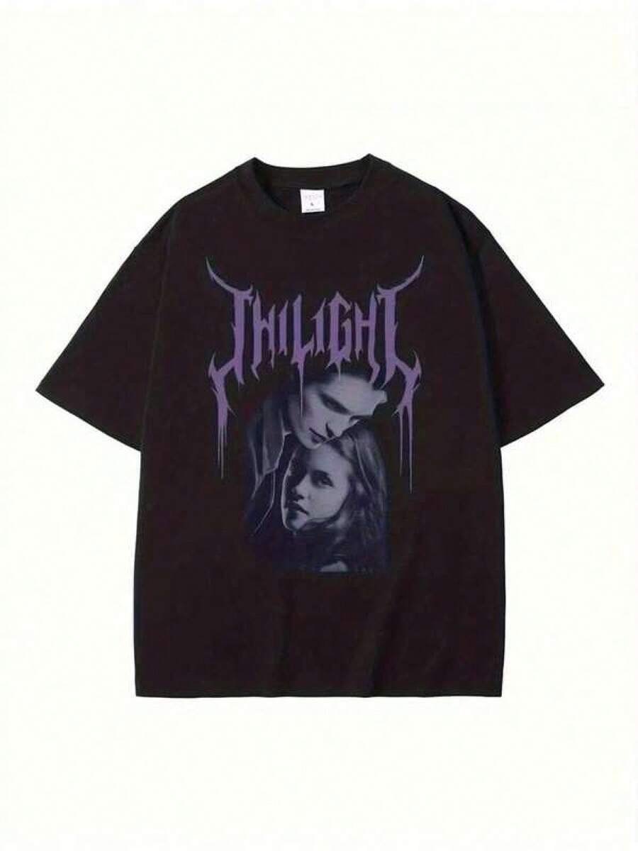 Camiseta exclusiva de manga corta estilo urbano para hombres y mujeres con estampado gótico Twilight, ideal para fanáticos de la moda alternativa, disponible en color negro y tallas S a XXL, ropa casual de alta calidad para el día a día, camiseta unisex moderna, perfecta para jóvenes.Ropa infantil - Negro - Ver 1