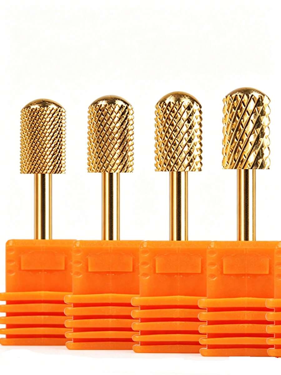 1 đầu mài móng bằng thép vonfram, đầu mài móng hình trụ mạ vàng, dạng vòm trụ, dụng cụ mài loại bỏ lớp biểu bì, thích hợp cho máy mài móng điện. - Vàng - Xem 1