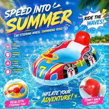 1pc 2026 New Summer Inflatable Swimming Pool, Suitable For Lawn, Beach, Beach Team Games, Gifts, Party Supplies, Beach Essentials, Pool Games, Swimming Games, Inflatable Games - Steering Wheel Swimming Ring Car Boat - Water Seat Swimming Ring Life Buoy - Birthday Gift - Perfect Gift - Multicolor - View 2