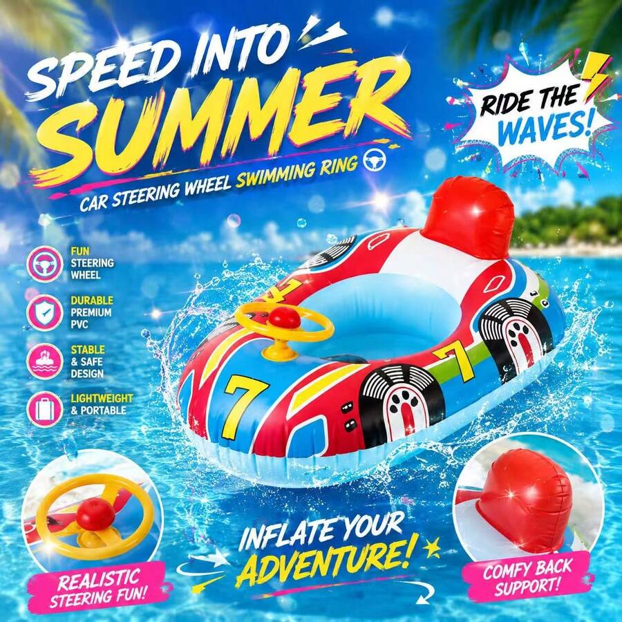 1pc 2026 New Summer Inflatable Swimming Pool, Suitable For Lawn, Beach, Beach Team Games, Gifts, Party Supplies, Beach Essentials, Pool Games, Swimming Games, Inflatable Games - Steering Wheel Swimming Ring Car Boat - Water Seat Swimming Ring Life Buoy - Birthday Gift - Perfect Gift