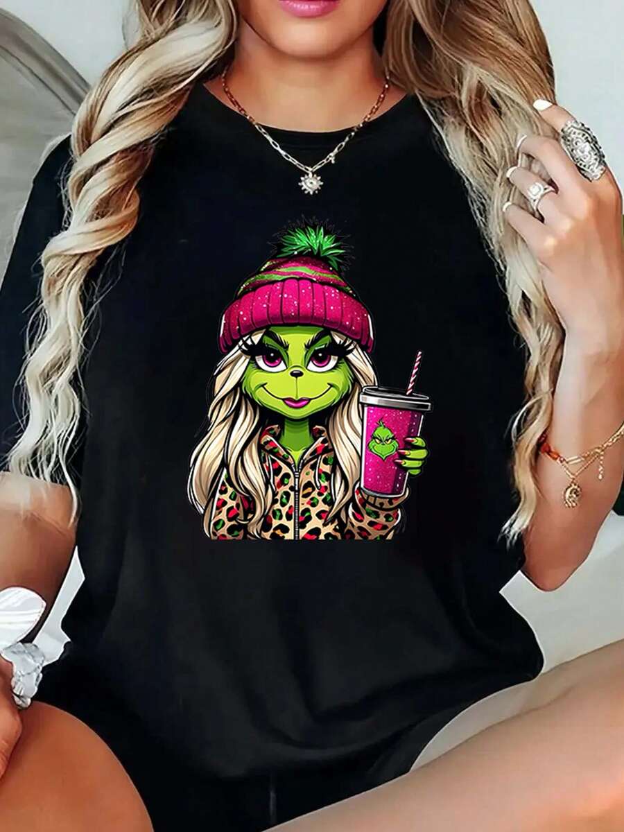 1 pieza, diseño moderno estampado en blanco y negro, cuello redondo, corte relajado, casual, unisex, transpirable, lavable a máquina, cómodo, tallas S ~ XXL, adecuado para uso diario, ropa deportiva casual, se puede usar en todas las estaciones, esencial para Navidad y Halloween.Camiseta Y2k - Blanco - Ver 1