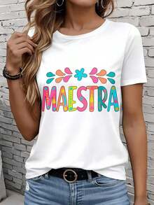 Women's Short-Sleeved T-Shirts In Black And White Are Suitable For Everyday Wear, Lounging At Home, And Outdoor Activities. This Casual T-Shirt With A Floral Design Is Perfect As A Teacher Gift Or For Holiday Parties. - 白色 - 查看 1