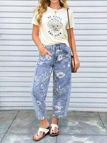 Jeans informales desgastados y desgastados, con ajuste de novio para mujer - Azul - Ver 8