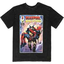 Wolverine Carrying Deadpool Stone Wash T-Shirt - 黑色 - 查看 1