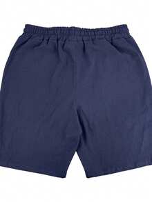 Premium Linen Blend Casual Shorts For Men - Classic Minimalist Drawstring Summer Shorts, High-End Resort Style - Navy Blue - View 4