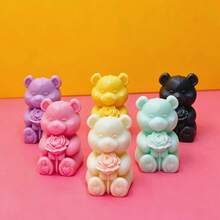 Heart Blush Hugging Floral Bear Silicone Mold, Candle, Wax Melts, Plaster, Soap, Home Decor Silicone Mold - A-White - View 4