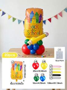 20pcs/58pcs Back To School Season School Bus/Apple Crayon Box/Apple Shaped Foil Balloon Set, Classroom Decoration Atmosphere Decor Photo Backdrop, Use Long Balloons To Create Pencil Shape, Red/Yellow/Dark Blue/Dark Green Latex Balloons, Back To School Party Event Photo Props - View 11