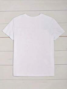 Camiseta casual de manga corta con estampado de frases y figuras, camiseta blanca de verano - Blanco - Ver 2