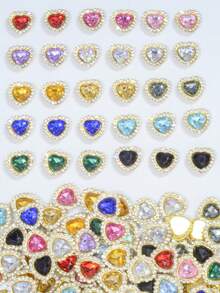 20/35/60/95颗/包 混色心形水钻装饰，金色底，适用于DIY手工艺品，如手机壳、包包、鞋子、服装配饰和珠宝制作 - 心型鑽 - 查看 5