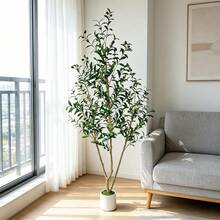 1棵1.5-2.1米人造橄榄树，带塑料花盆，逼真的仿真叶子装饰，适合室内/室外客厅、花园、婚礼、房间、阳台装饰，适用于圣诞节、感恩节等场合。 - 彩色 - 查看 5