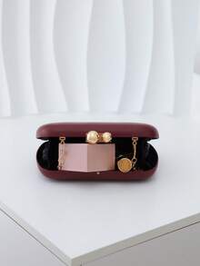 Mini sac de soirée multifonctionnel de luxe pour femme, pochette avec fermoir boule doré glamour, sac à bandoulière et sac bandoulière - Rouge foncé - Voir 8