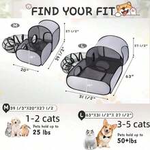 Un parque de juegos para mascotas con un túnel circular, un parque de juegos para gatos para interiores/exteriores con lados suaves y transpirables, una tienda para animales pequeños y una tienda portátil con una bolsa de almacenamiento. - Gris - Ver 2