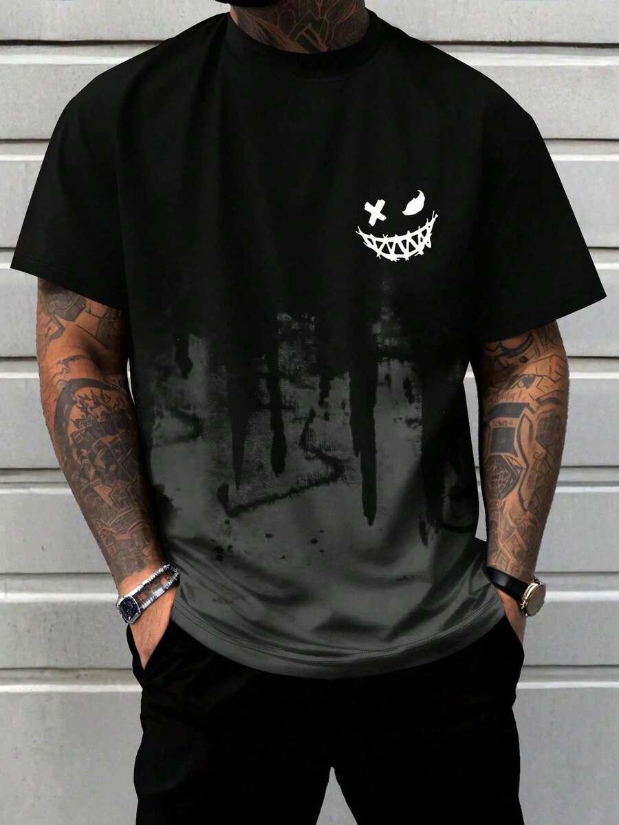 New Women's Casual T-Shirt, Plus Size Men's Gothic Style Colorblock Short Sleeve Crew Neck T-Shirt, Summer, Popular T-Shirts For Daily Wear, World Cup Support T-Shirts, 2026 World Cup T-Shirts, Printed T-Shirts, Printed T-Shirts, Easter Costumes, Cartoon/Anime T-Shirts - 黑色 - 查看 1