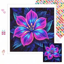 1幅全新5D圆形亚克力钻石画，霓虹花卉主题，马赛克工艺，家居墙面装饰，展现艺术氛围。纯手工制作，是送给女友、父母、朋友的理想节日礼物，寓意深刻，充满创意。不含画框。 - 圓鑽 - 查看 4