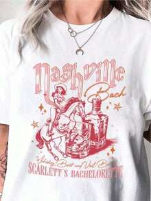 Camiseta de Mujer con Diseño de Música Country de Nashville | Camiseta gráfica vintage de Nashville Me For Bach & Country Music - Top casual de cuello redondo suave con letras de canciones e íconos de música country - Ropa lavable a mano para todas las estaciones, ideal para conciertos y uso casual - Estampado geométrico Re2026 - Camiseta unisex de algodón suelto de manga corta y cuello redondo estilo vintage de calle. - Blanco - Ver 1