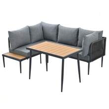 Conjunto de jantar para jardim, conjunto de móveis de jardim, sofá de canto + mesa de jantar, módulo de canto, tubos de aço galvanizado, tampo de mesa em plástico/madeira, cinza - Cinza - Ver 10