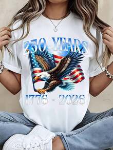 1 Piece  Patriotic T-Shirt 250 Years Independence Day Celebration 1776-2026 For Women, Men, Unisex, Graphic Tee With US Flag, Birthday Party Gift, Clothing, 180g, 100% Cotton, Designs Are Printed. Unisex. - 黑色 - 查看 8