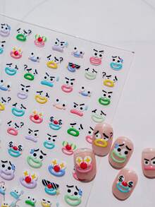 1pc Jelly Nail Stickers, Cute Cartoon Face Nail Decals, Funny Expression Nail Art Accessories - Multicolor - View 2